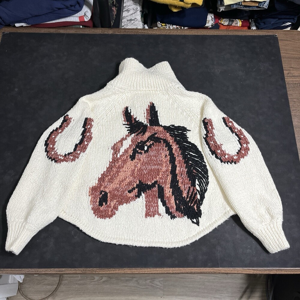 Anthropologie Pilcro Western Cowichin Horse Chunky Knit Cardigan Sweater XXS